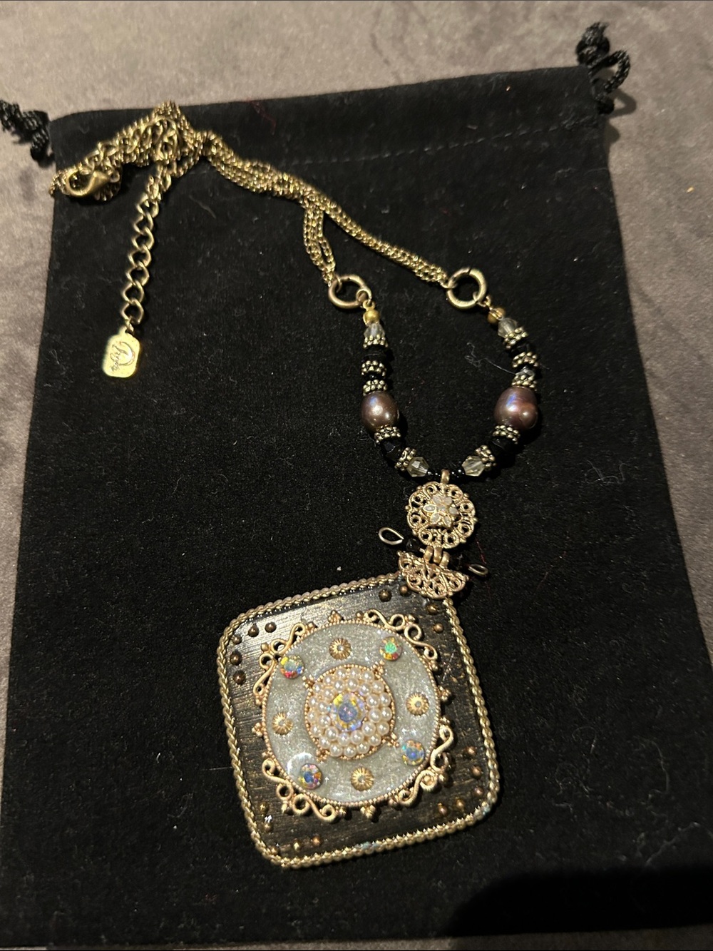 Gold-Tone Filigree Pendant Necklace with Iridescent Crystals - Women Jewelry